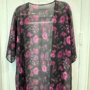 Black Purple Floral Print Coverup One Size